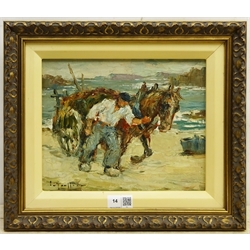 Impressionist School (Early 20th century): The Seaweed Gatherer, oil on board indistinctly signed 20cm x 25cm