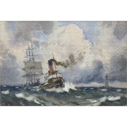 Samuel John Milton Brown (British 1873-1965): Sailing Ship and Tug - Near Liverpool, water...