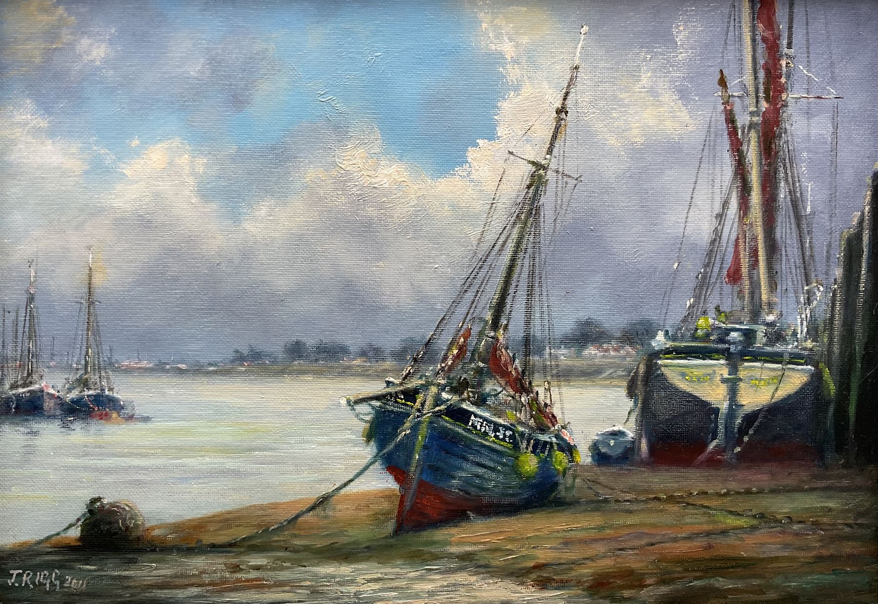 Jack Rigg (British 1927-2023): 'Essex Estuary - Maldon 1984', oil on canvas signed and dated 2011, titled verso 29cm x 41cm