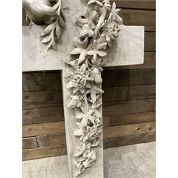 20th century marble crucifix, set with peace dove and wreath