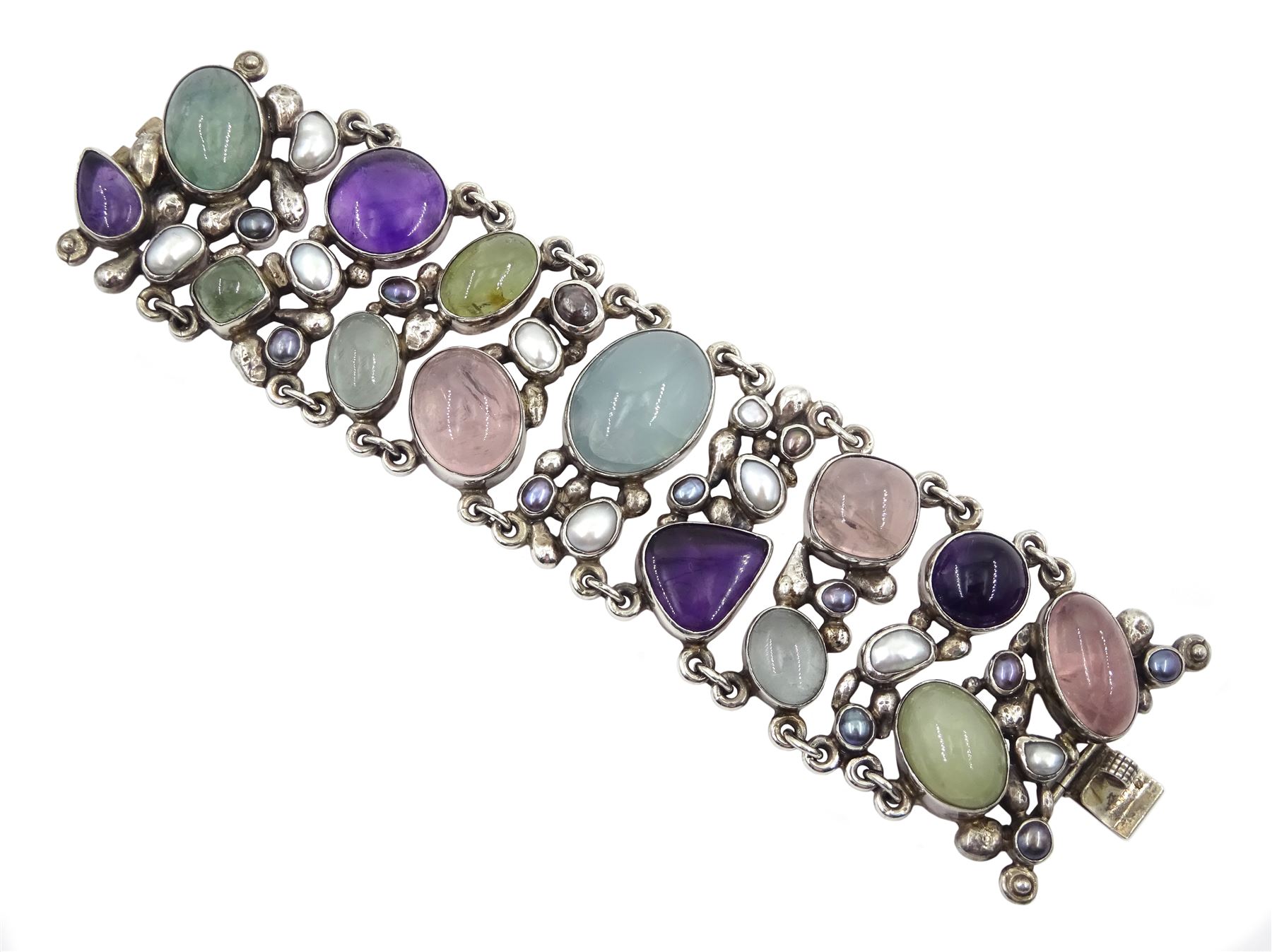 Jan Pomianowski silver articulated link bracelet, set with pearls and ...