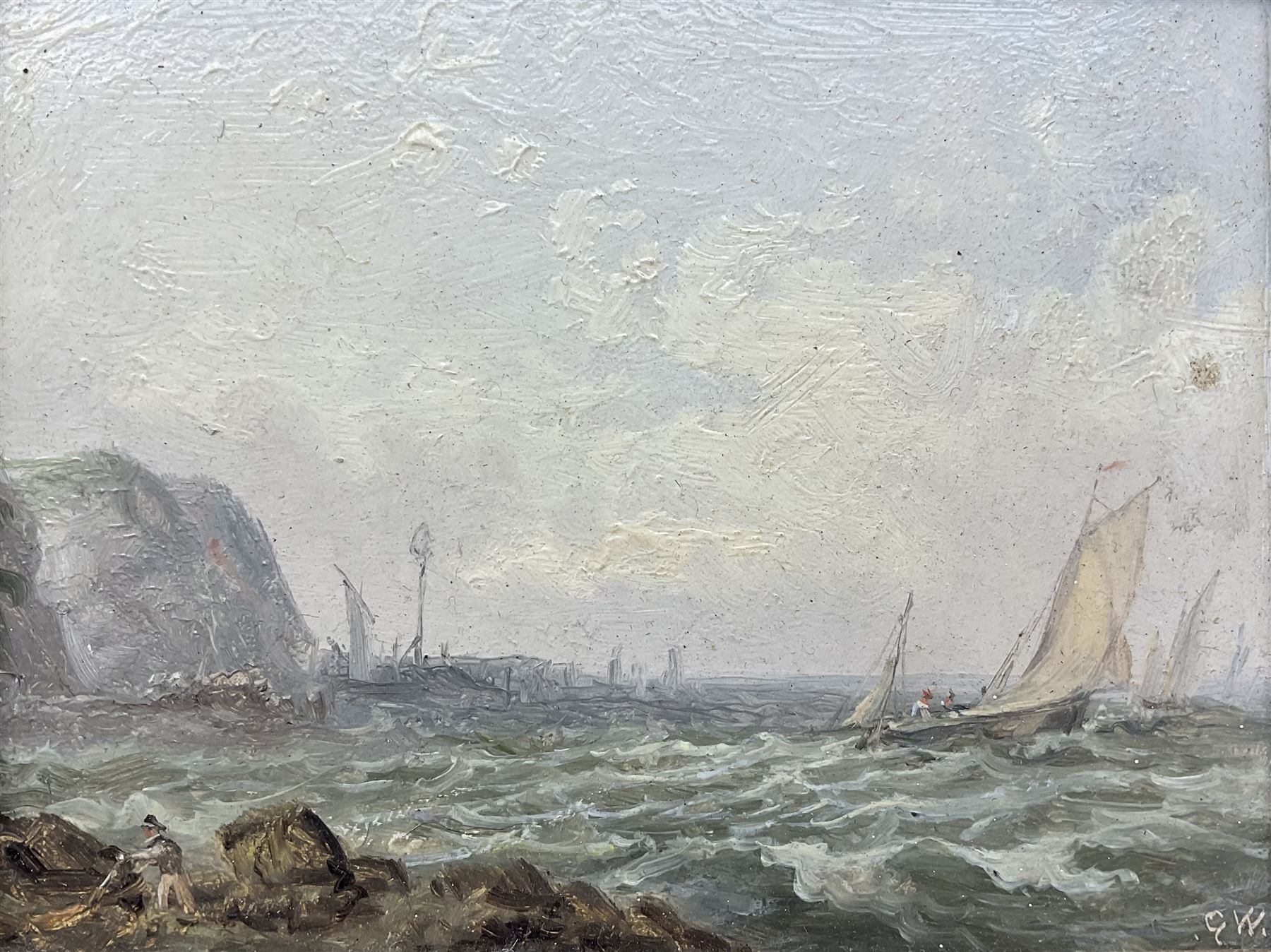 George Weatherill (British 1810-1890): Choppy Seas off the Yorkshire Coast, oil on board signed with initials 11cm x 15cm