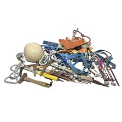 Collection of 1960s/70s climbing equipment including two original Hamish McInnes Pterodactyl ice axes, Joe Brown helmet, carabiners, ropes and wires etc