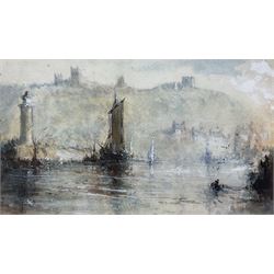 Richard Marshall (British 1944-2006): Whitby Harbour, watercolour heightened in white signed 14cm x 24.5cm