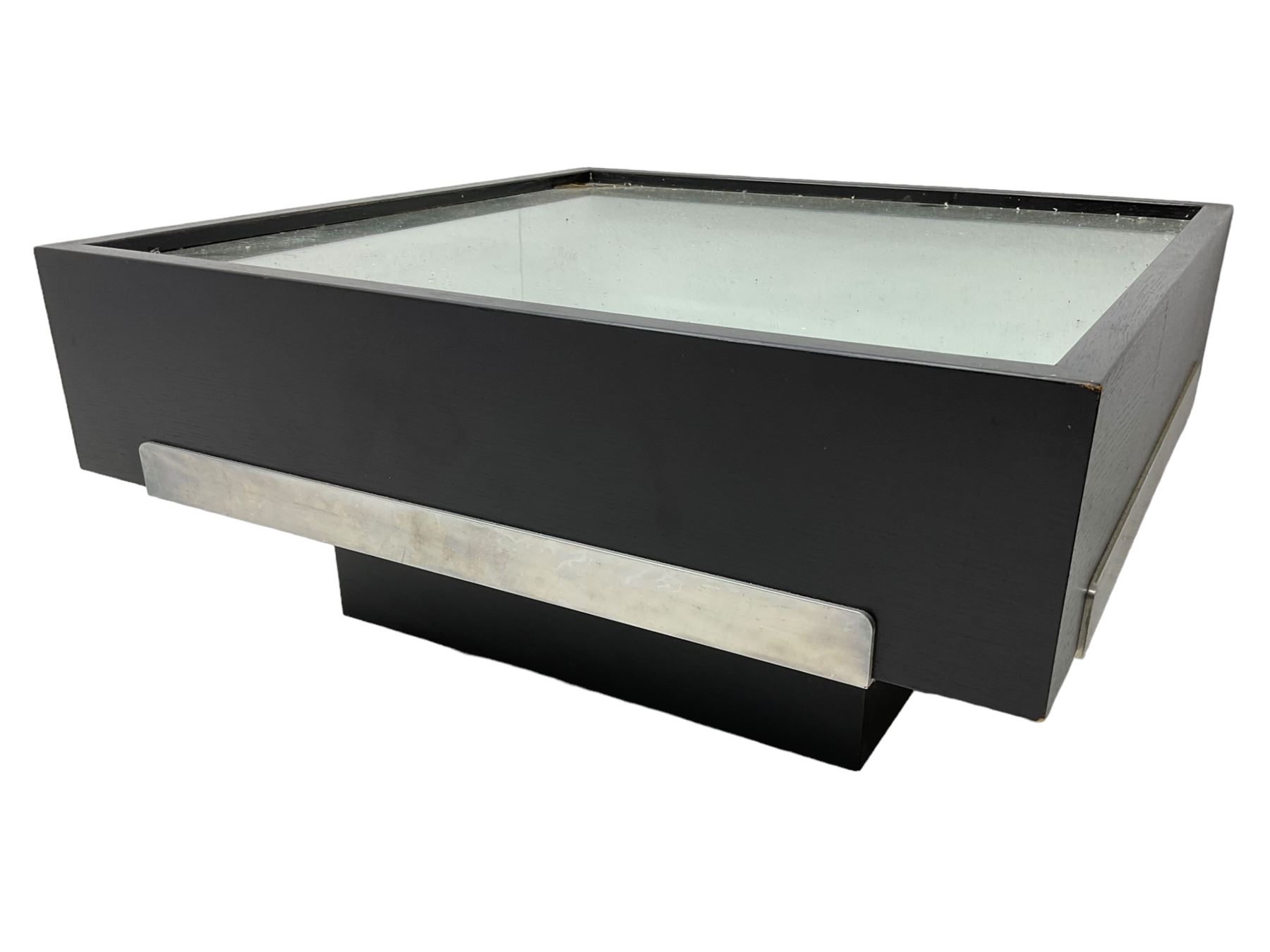 Contemporary black lacquered mirrored lamp or coffee table on castors 