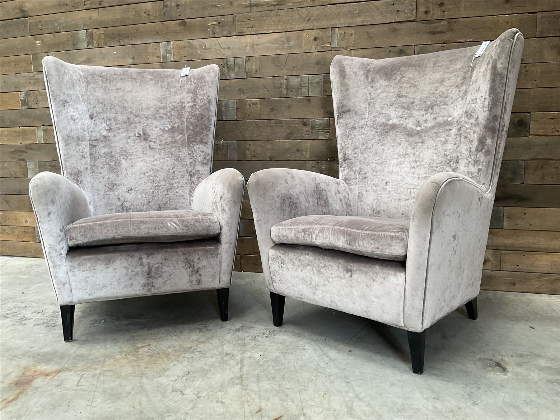 4 x Wing back armchair upholstered in silver crushed velvet fabric