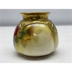Royal Worcester pot pourri base, with embossed gilded shoulders, the body with hand painted autumn berries and leaves, signed K Blake, shape number 175, with printed mark beneath H8cm