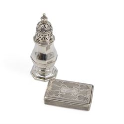 Continental silver sugar caster, probably German, of typical form with pierced removable c...