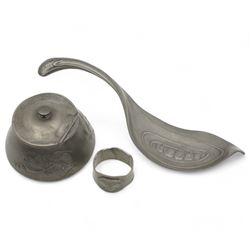 Liberty & Co. art nouveau pewter inkwell and crumb tray, designed by Archibald Knox, impre...