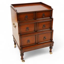 Georgian design mahogany waterfall chest, three-quarter raised gallery over reed moulded t...