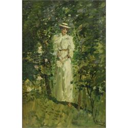 James Kay RSW RSA (Scottish 1858-1942): Summer's Day in the Rose Garden, oil on canvas signed and indistinctly signed 44cm x 29cm