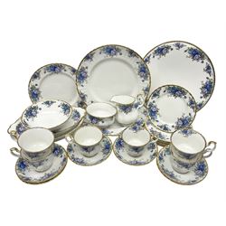 Royal Albert Moonlight Rose pattern tea service for six, comprising teacups and saucers, open sucrier, milk jug, dessert plates and cake plate, together with six other dinners wares in the same pattern