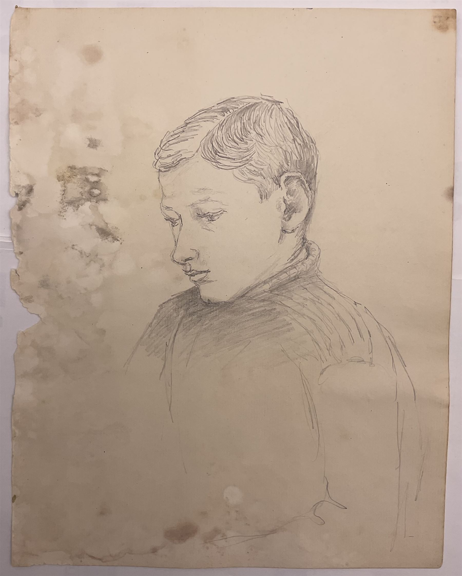 Attrib. Harold Knight (Staithes Group 1874-1961): 'Maggie Ward Verrill' 'Mrs Hannah Ward' et al., six pencil sketches unsigned some titled 26cm x 20cm (6) (unframed) 
Provenance: Hannah Ward was the vendor's great great grandmother and Margaret Verrill, Hannah's daughter. The Ward/Verrill families who lived in Gun Gutter and Church Street Staithes, had connections with Harold Knight. Hannah who owned three or four cobles and several properties in Staithes probably features in several of Knight's paintings.