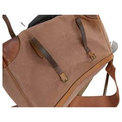 Brady of Halesowen large canvas and leather game bag with shoulder strap, together with Barbour fishing bag, and Gamebird shooting stick