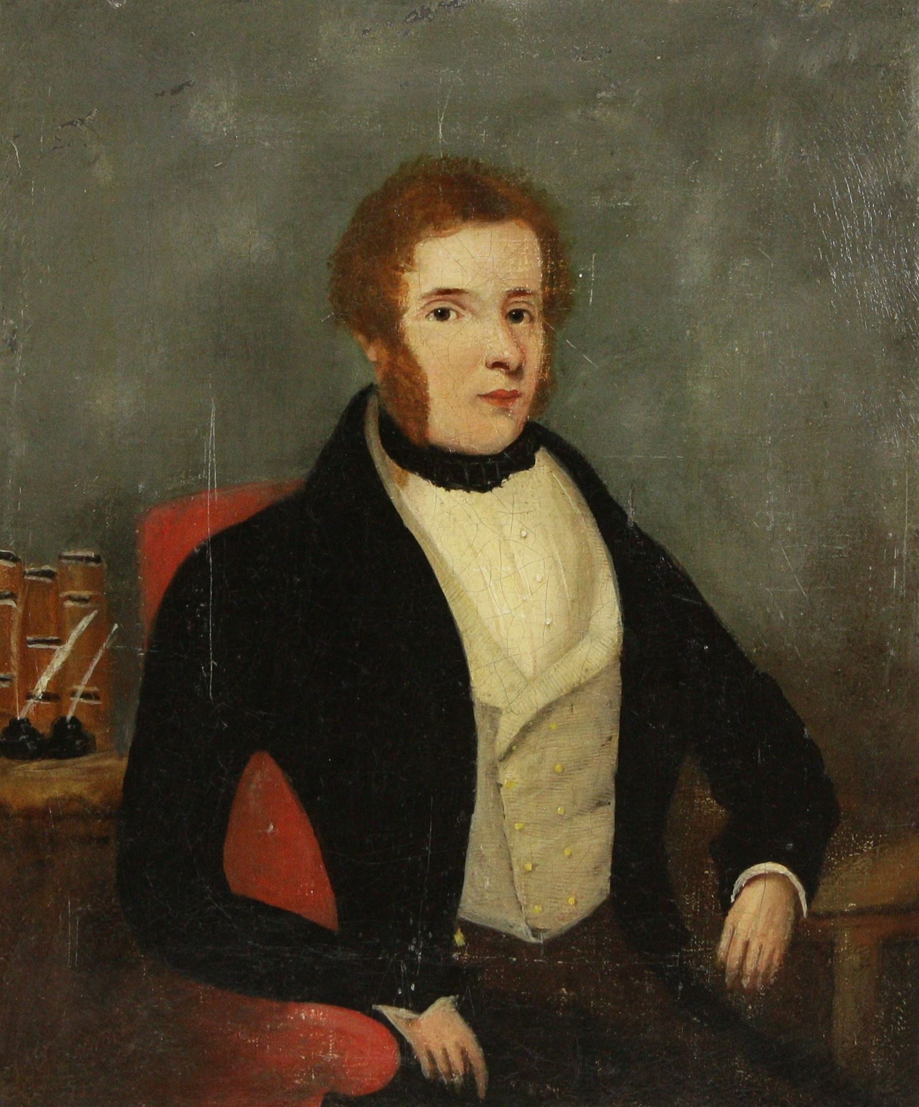 C Freeman (English Primitive School 19th century): Portrait of  a Young Scholar, oil on canvas signed and dated 1895, 29cm x 24cm