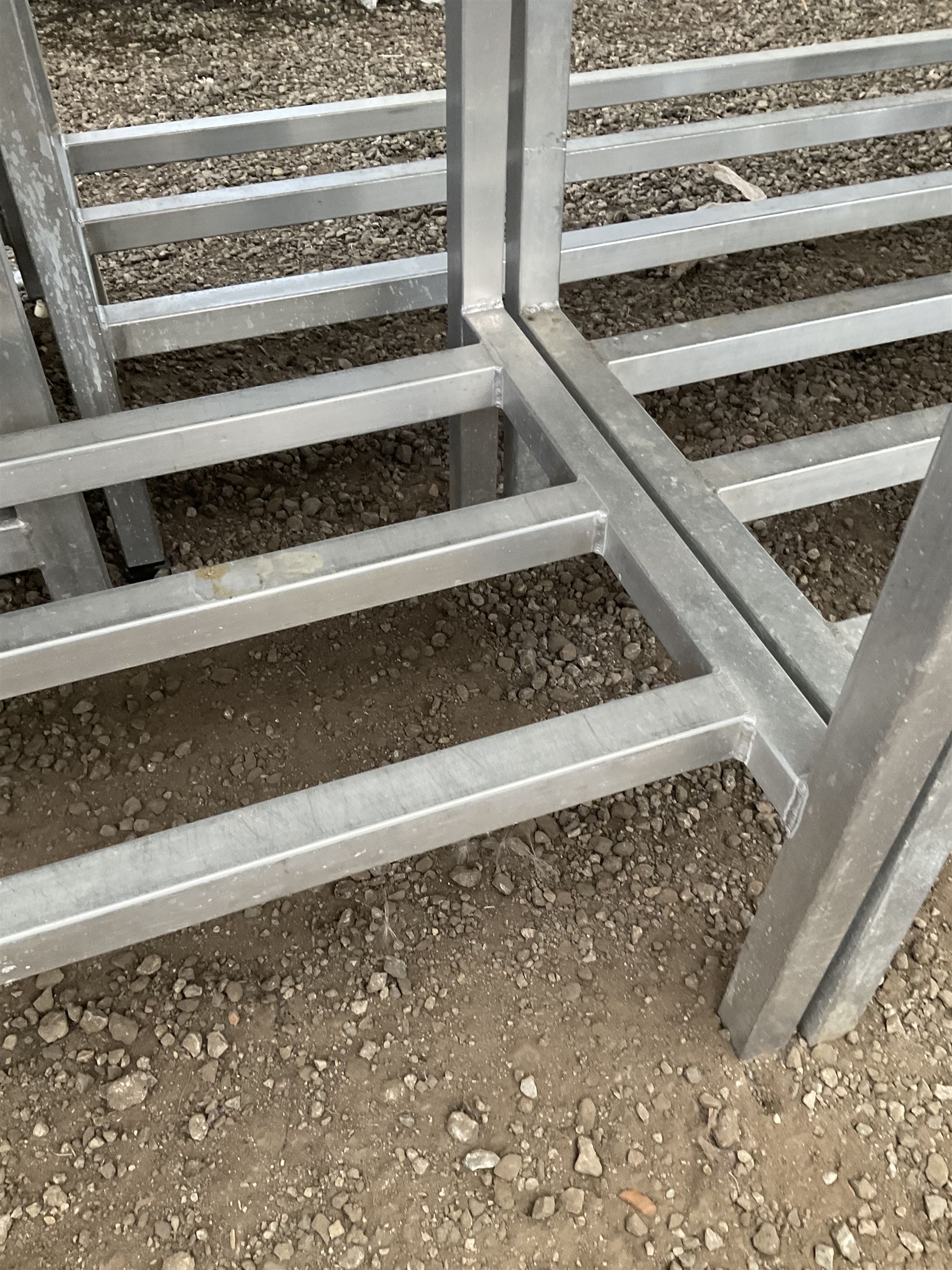 Aluminium framed preparation table with stainless steel top, barred under-tier - THIS LOT IS TO BE COLLECTED BY APPOINTMENT FROM DUGGLEBY STORAGE, GREAT HILL, EASTFIELD, SCARBOROUGH, YO11 3TX