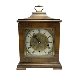 20th century-walnut bracket clock, with an English three train spring driven movement soun...