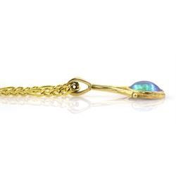 18ct gold blue / green mabe pearl pendant, stamped 750, on 9ct gold Figaro link chain necklace, hallmarked