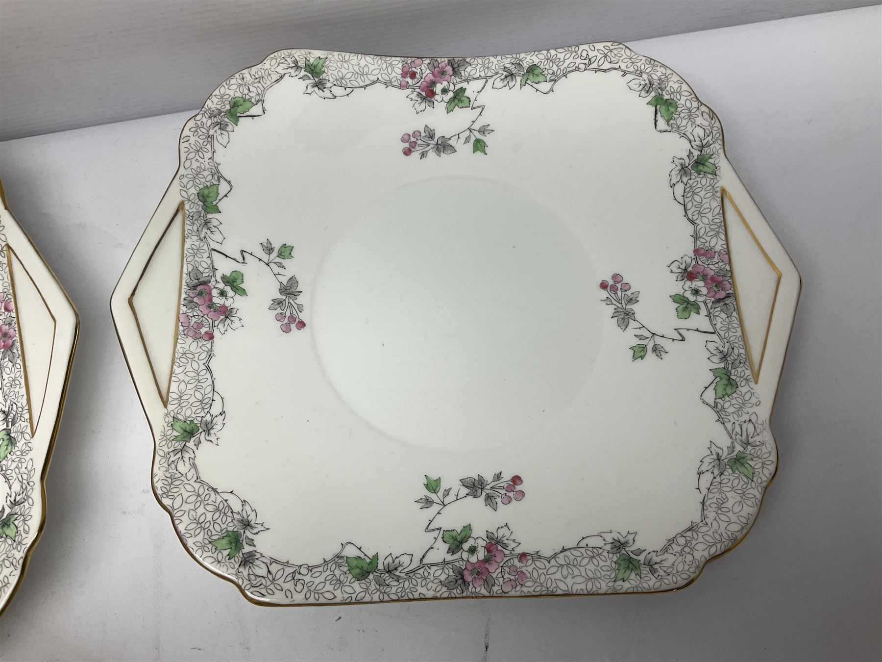 Shelley Bramble Rose pattern tea service, comprising milk jug, open sucrier, ten cups and twelve saucers, twelve dessert plates and two cake plates (38)