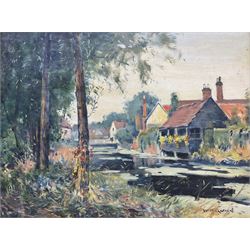 William Bagnall Gelder (British 1869-1929): Riverside Cottages, oil on panel signed 29cm x 40cm