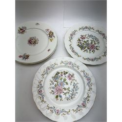 Royal Staffordshire Mandarin pattern tea and dinner wares, including six dinner plates, six side plates, serven twin handled bowls, covered dish etc 