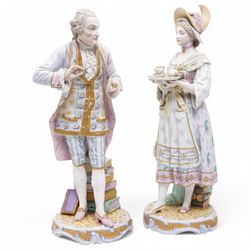 Pair of French bisque figures, possibly by Vion & Baury, modelled as a scholar and a lady ...