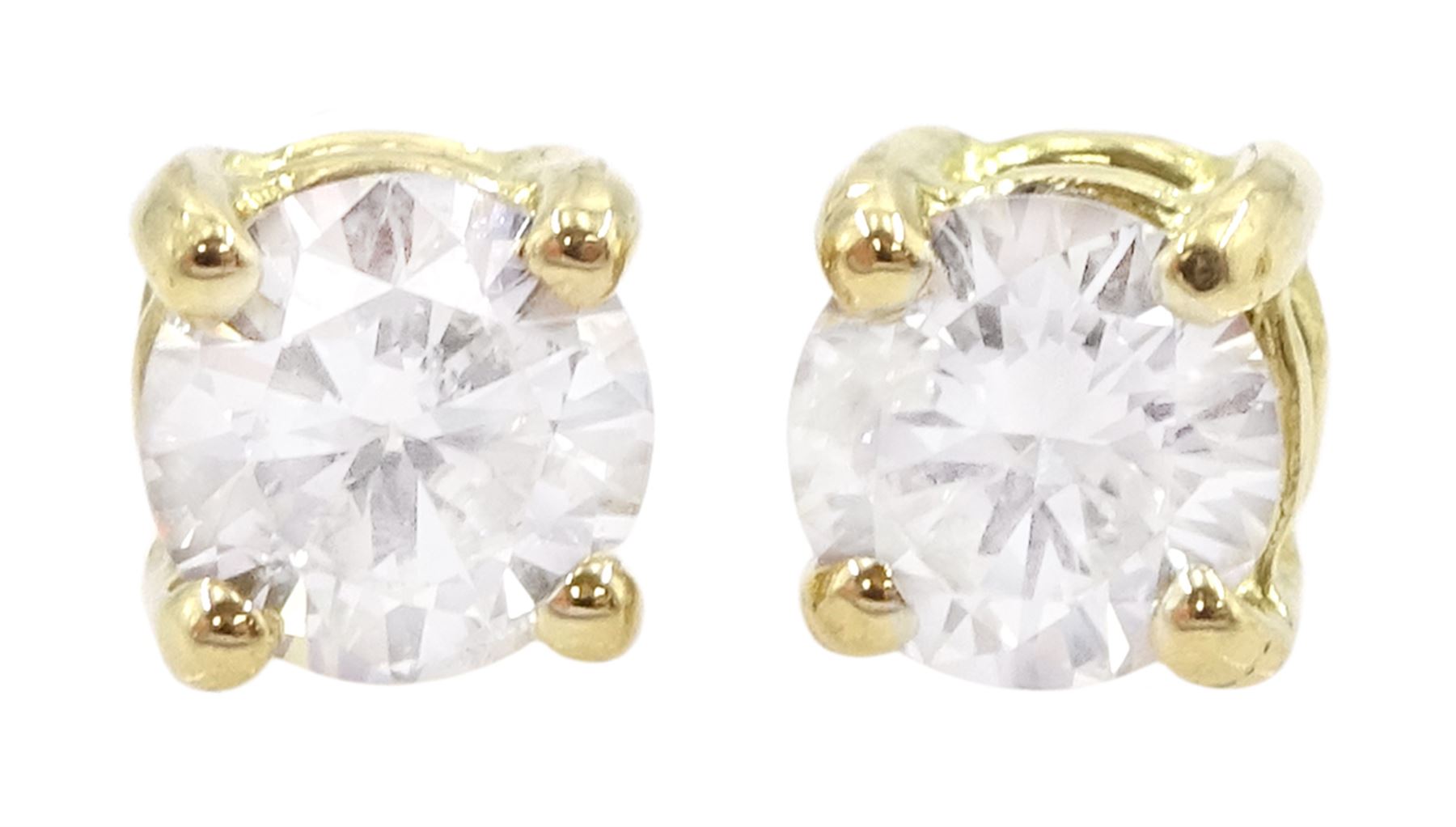 Pair of 18ct gold round brilliant cut diamond stud earrings, total diamond weight approx 0.40 carat