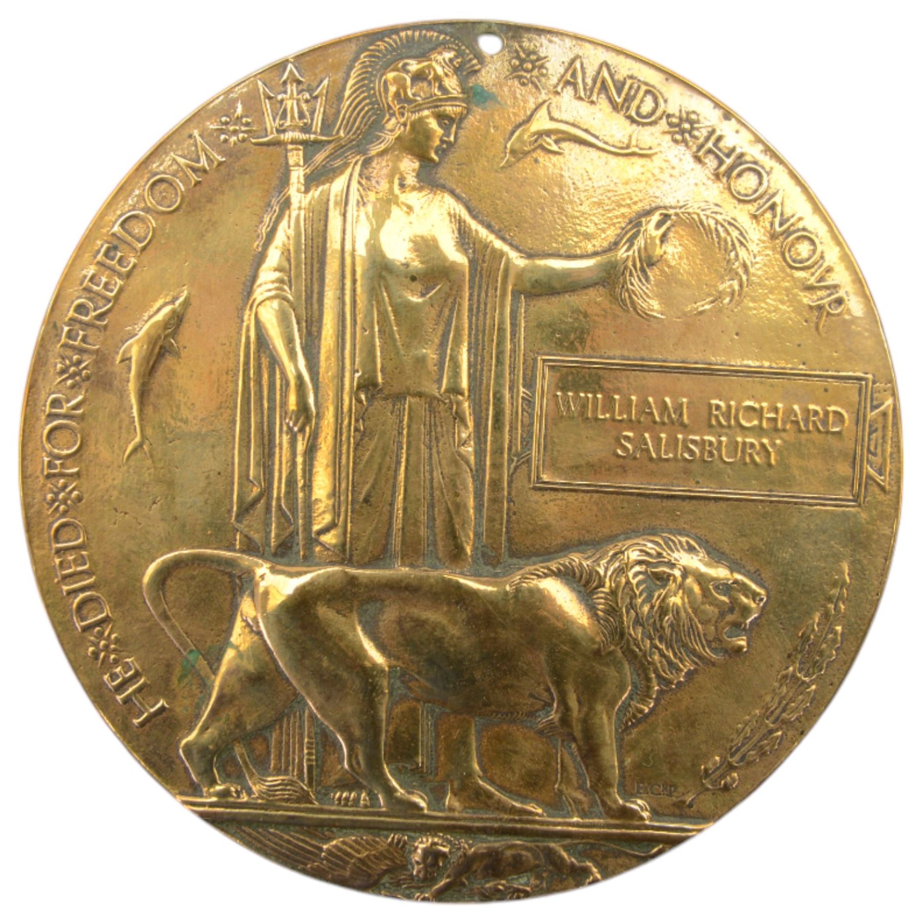 WWI bronze death plaque for William Richard Salisbury, together with Kriegsmarine Auxiliary Cruiser badge, military compass, D.A.P national - sozialistische badge, etc