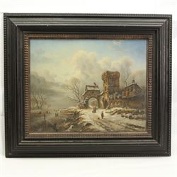 David Ronald (British 20th Century): Dutch Snow Scene, oil on panel signed 39cm x 49cm 