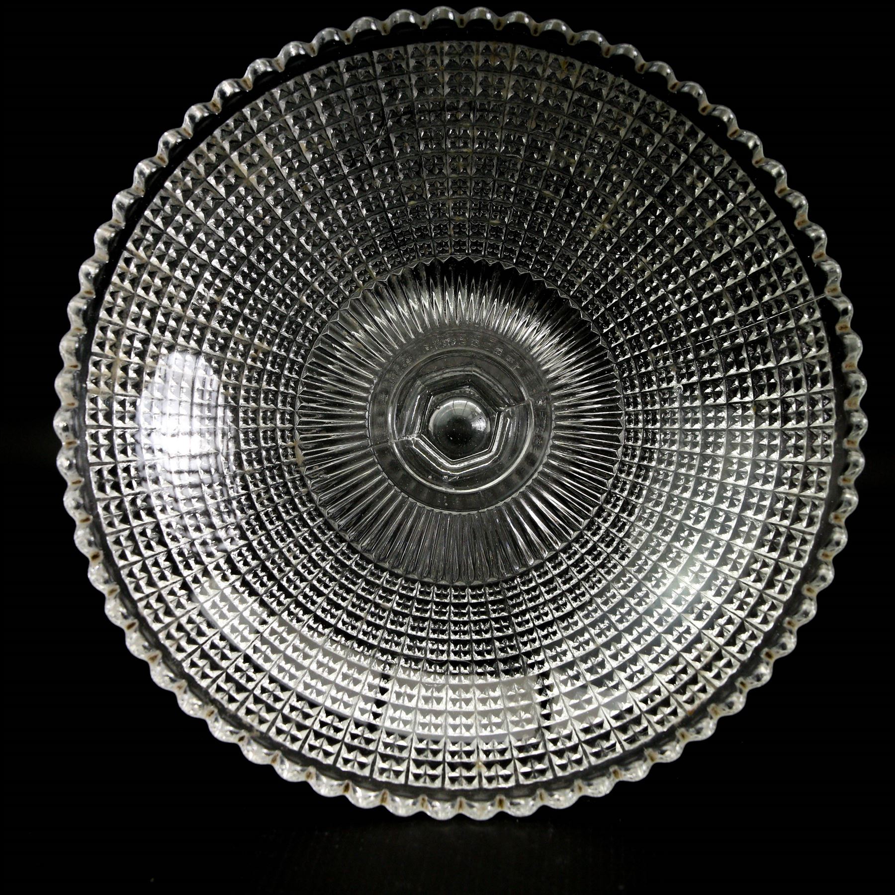 19th century glass tea mixing bowl, circa 1820, H9cm, together with an 18th century glass rinser, circa 1785 and a large hobnail cut glass fruit dish, on pedestal stem, H18cm (3)