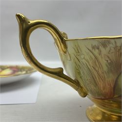 Pair Aynsley Orchard Gold pattern teacups and saucers with gilt interior 