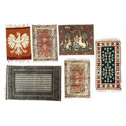 Group of six mid-20th century and later textiles and rugs, including a Polish wool tapestr...