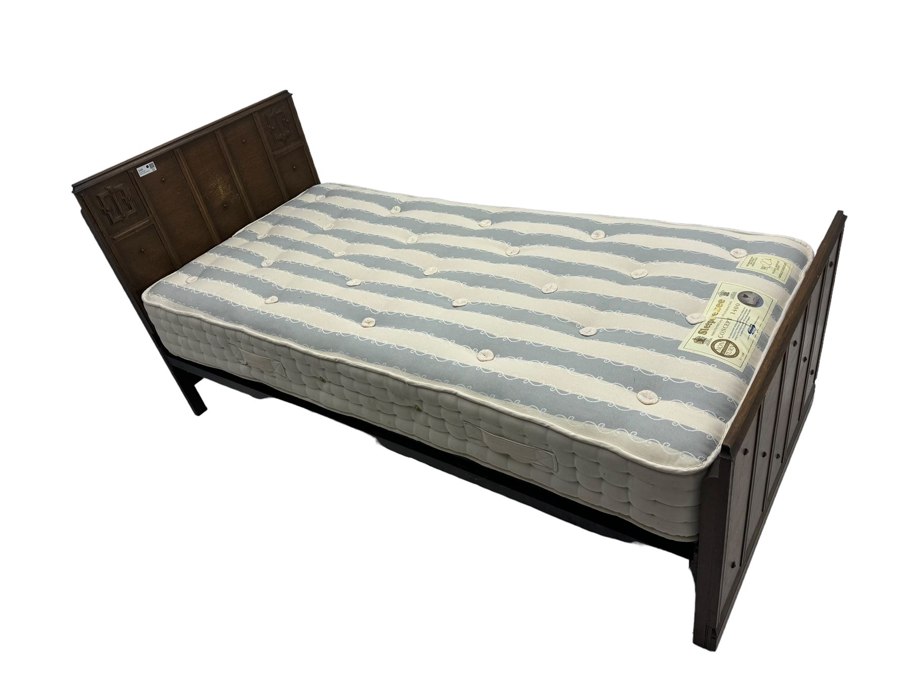 20th century oak 3' single bedstead, with sprung base and mattress