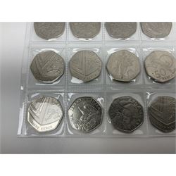 Queen Elizabeth II decimal fifty pence coins, including commemoratives, face value 11 GBP