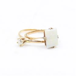 9ct gold opal ring, stamped 9ct, together with a 12ct gold single stone diamond ring
