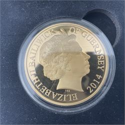 Queen Elizabeth II Bailiwick of Guernsey 2014 'The Centenary of the First World War' gold proof five pound coin, cased with certificate