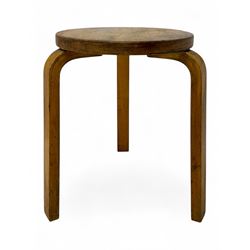 Alvar Aalto for Finmar - mid-20th century Finnish birch circular stool, the seat supported...