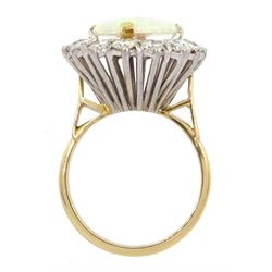 18ct gold and palladium opal and round brilliant cut diamond cluster ring, opal approx 1.35 carat, total diamond weight approx 1.15 carat