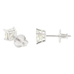 Pair of 14ct white gold princess cut diamond, screw back stud earrings, stamped 14K, total diamond weight approx 1.00 carat