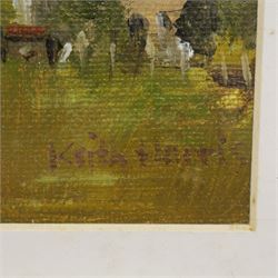 Michael Curgenven (Scottish Contemporary): 'A Moorland Road - Near Halifax', oil on board signed, titled verso 26cm x 38cm; Keith Harris (Yorkshire Contemporary): 'Thurstonland Cottages', oil on board signed, titled verso 10cm x 21cm (2)