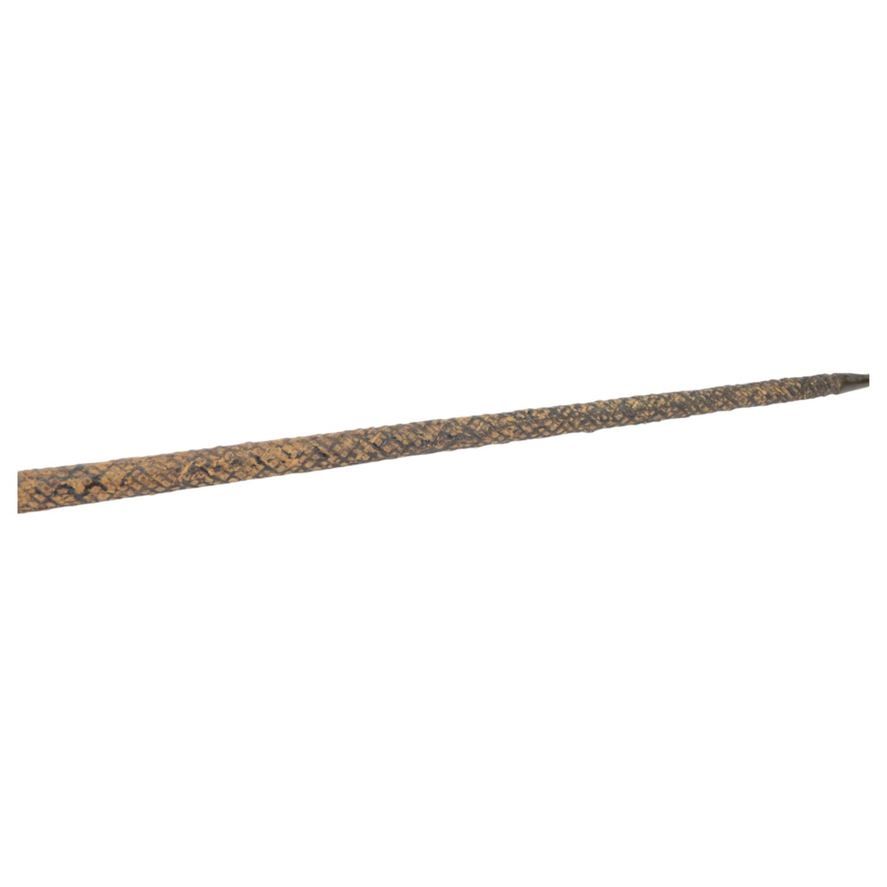 19th century snakeskin covered sword stick, the single edged blade with etched foliate decoration, blade L66cm, overall L91cm