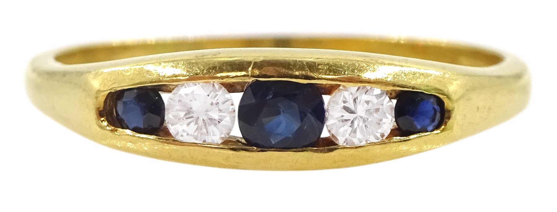 18ct gold five stone sapphire and diamond ring, Birmingham 1988