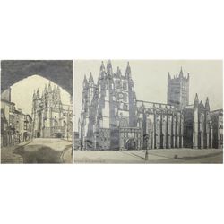 Noel Harry Leaver (British 1889-1951): 'Canterbury Cathedral', two pencil drawings signed and titled, one dated Sep '46, 18cm x 26cm (2) (unframed)