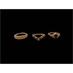 Three 9ct gold stone set rings, all hallmarked 