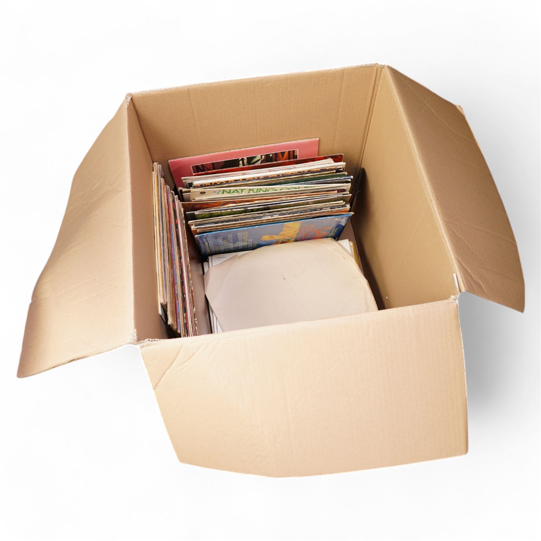 Collection of vinyl records to include Rolling Stones, The Beatles, Little Richard, Electric Light Orchestra, Michael Jackson, Fleetwood Mac, Marvin Gaye and others, in one box