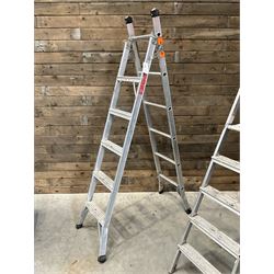 Aluminium extending multi step ladders, and a pair of step ladders