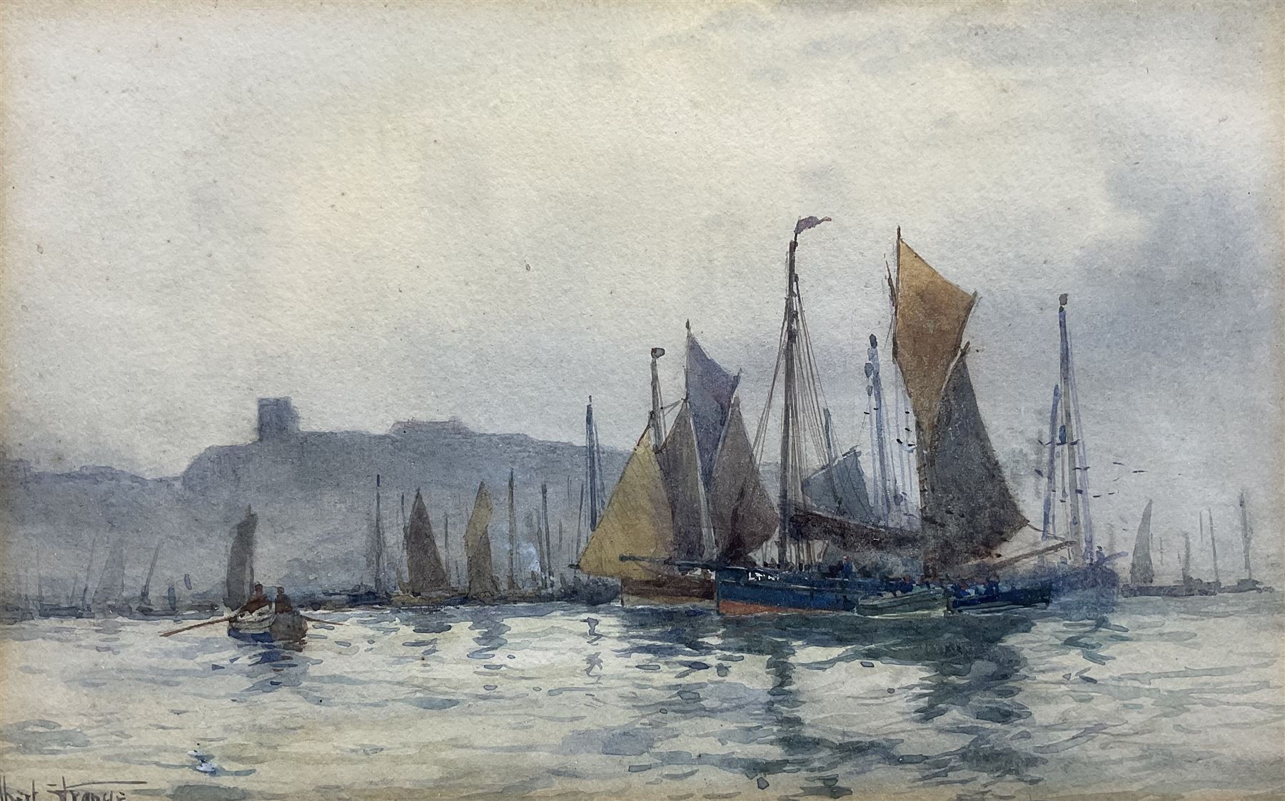 Albert George Strange (British c.1855-1917): The Herring Fleet Off Scarborough, watercolour signed 15cm x 24cm