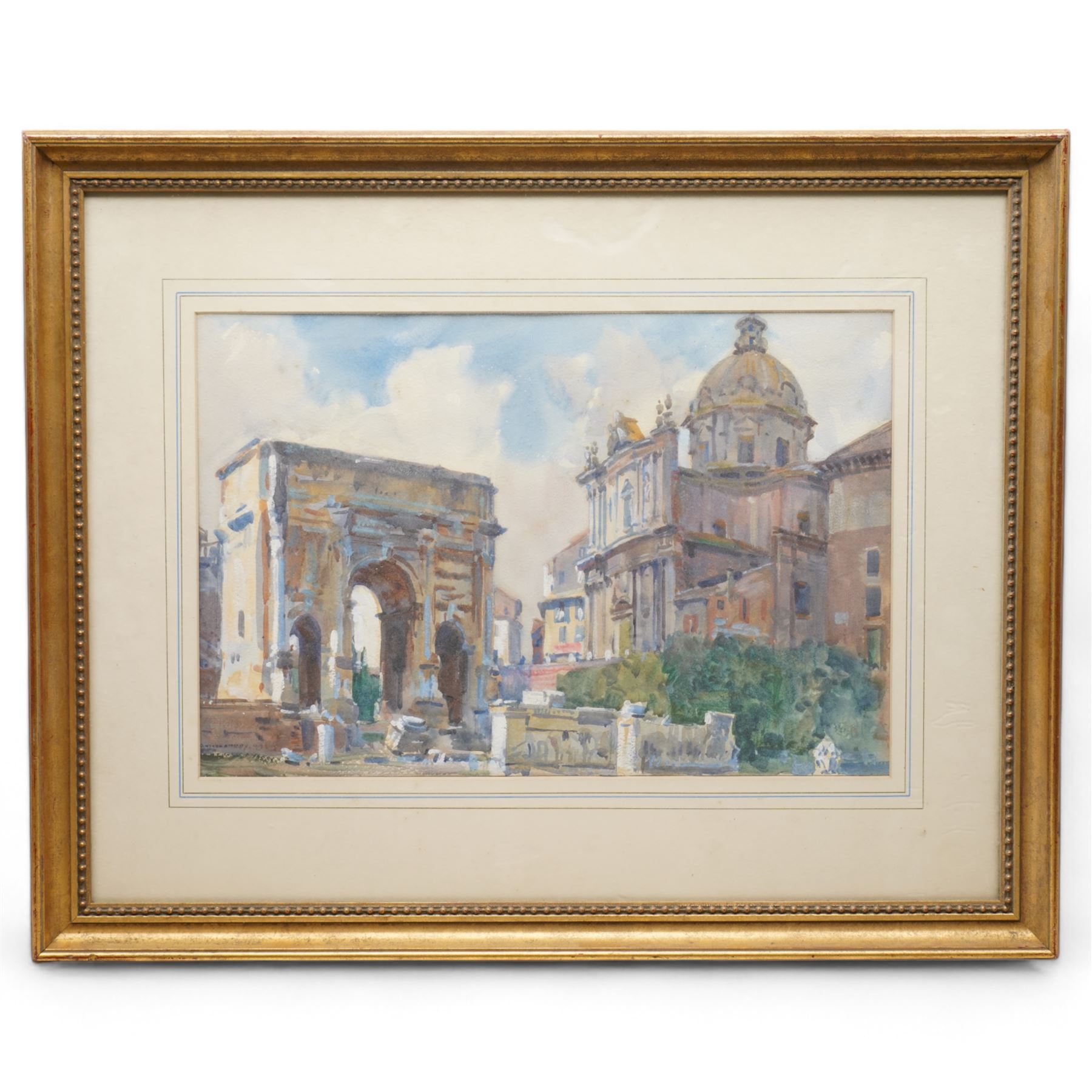 George Owen Wynne Apperley (British 1884-1960): The Roman Forum with View of the Arch of Septimius Severus and the Santi Luca e Martina, watercolour signed and dated 1913, 30cm x 45cm