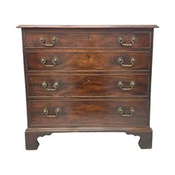 George III mahogany chest, rectangular top with moulded edge, fitted with four graduating cock-beaded drawers, lower moulded edge over bracket feet