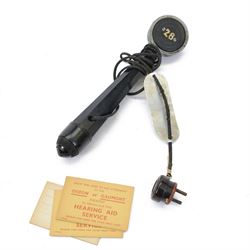 Multitone Electric Co Ltd Ardente Bakelite cinema hearing aid, with small collection of ca...